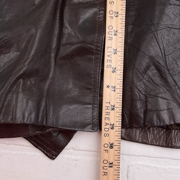 Beged-Or Coat Mens 40 Dark Brown Leather Patent 70s Coat Israel Vintage Jacket - Picture 10 of 11